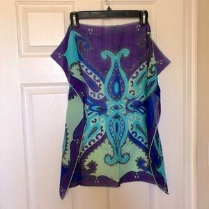 EMILIO PUCCI Abstract Print Wool Silk Blend Scarf Square Blue Turquoise 25x25